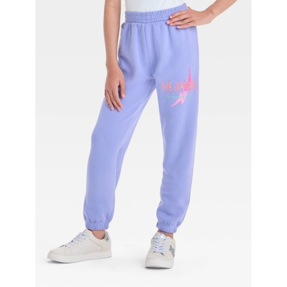 NWT Girls' Def Leppard Fleece Joggers Easter Egg Purple Size S